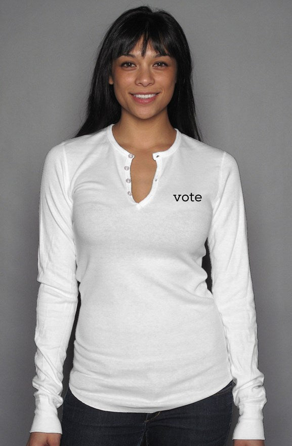 vote embroidered - unisex - long sleeve henley