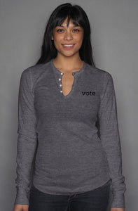 vote embroidered - unisex - long sleeve henley